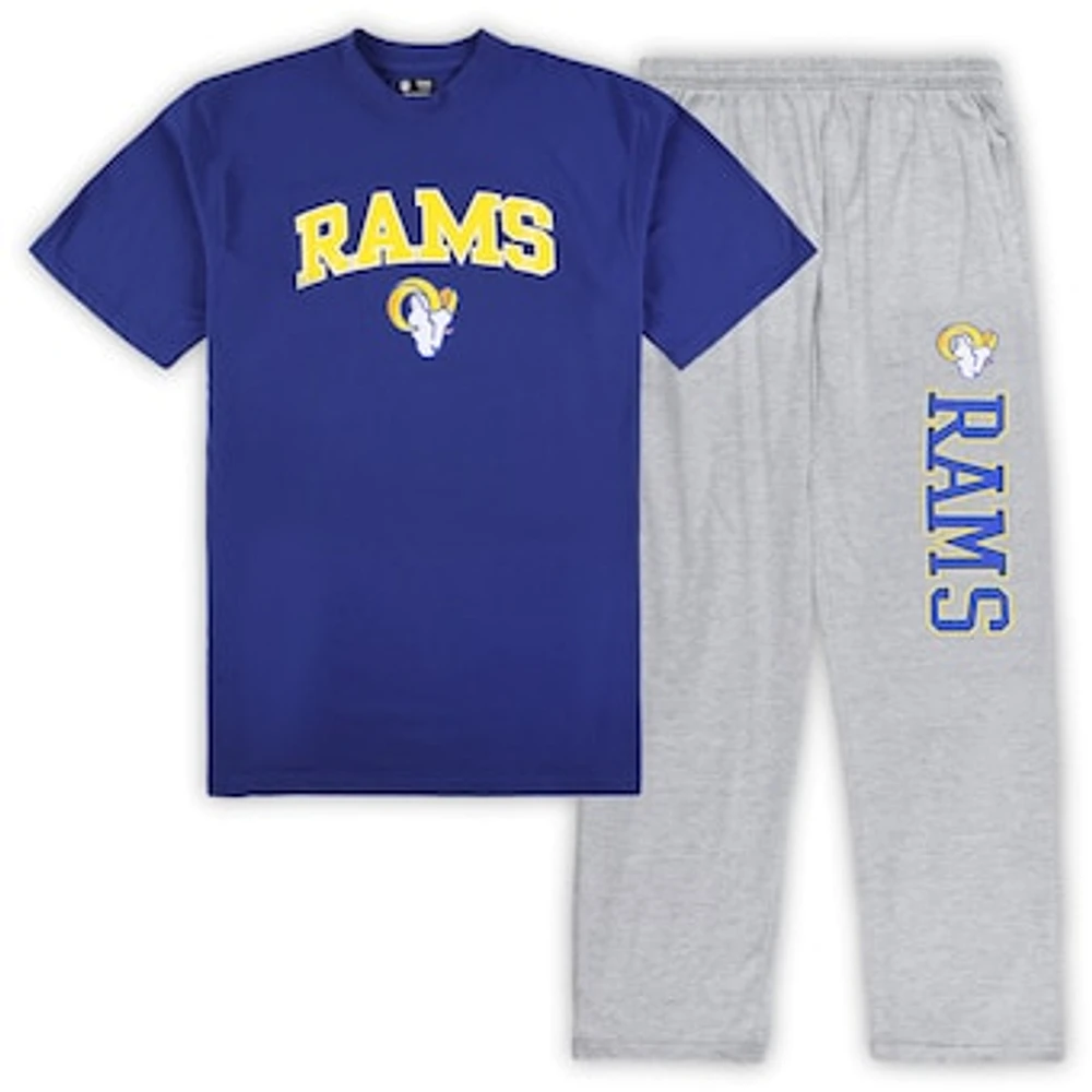Men's Concepts Sport Royal/Heather Gray Los Angeles Rams Big & Tall Top Pajama Pants Sleep Set