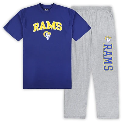 Men's Concepts Sport Royal/Heather Gray Los Angeles Rams Big & Tall Top Pajama Pants Sleep Set