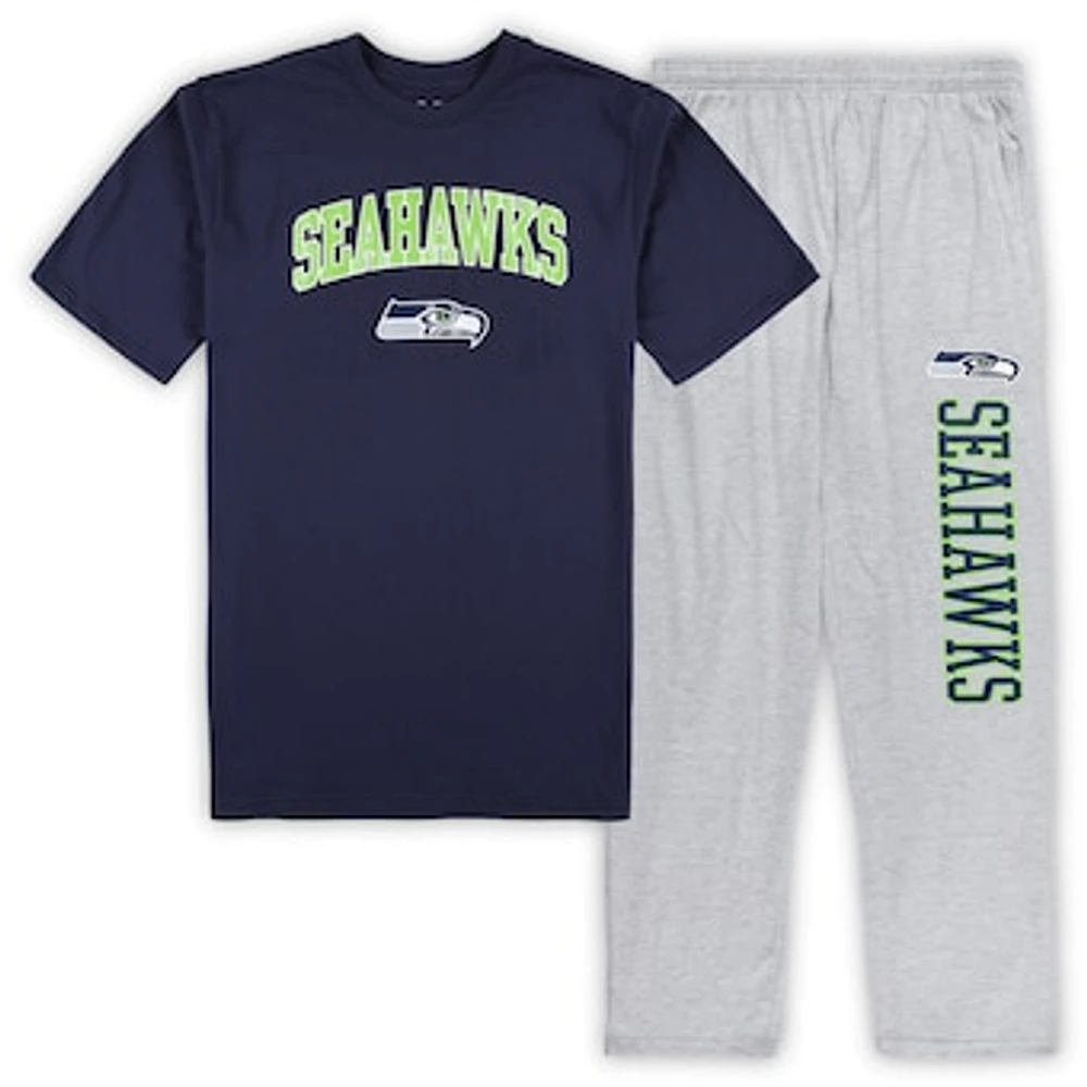 Men's Concepts Sport College Navy/Heather Gray Seattle Seahawks Big & Tall Top Pajama Pants Sleep Set