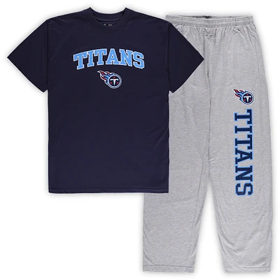 Men's Concepts Sport Navy/Heather Gray Tennessee Titans Big & Tall Top Pajama Pants Sleep Set