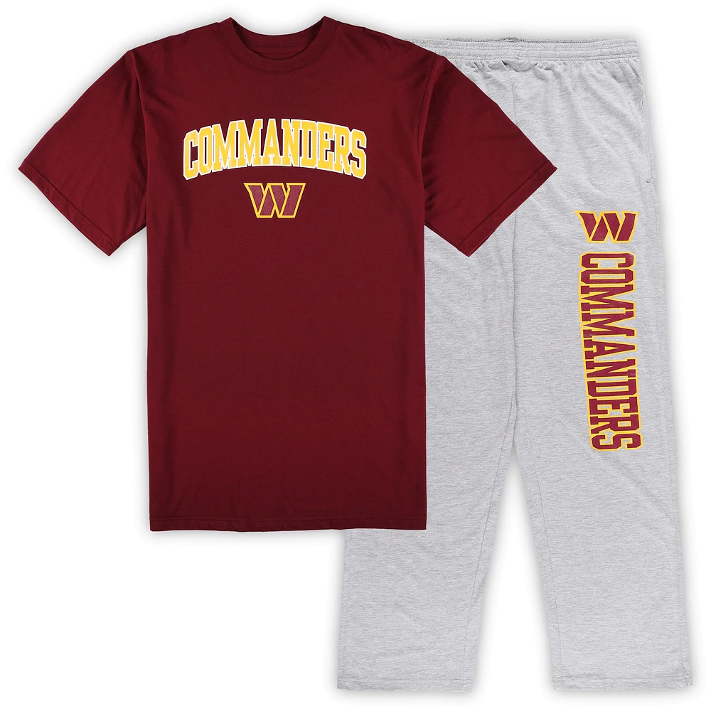 Men's Concepts Sport Burgundy/Heather Gray Washington Commanders Big & Tall Top Pajama Pants Sleep Set