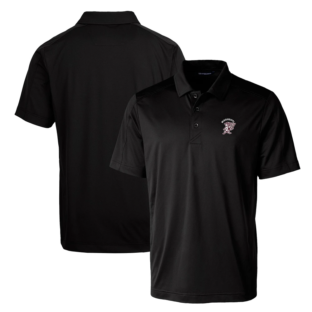 Cutter & Buck Black Mississippi State Bulldogs Primary Team Logo Prospect Textured Stretch Polo