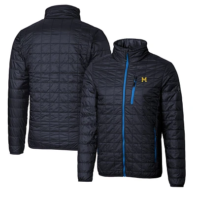 Cutter & Buck Navy Michigan Wolverines Primary Team Logo Rainier PrimaLoft Eco Insulated Full-Zip Puffer Jacket
