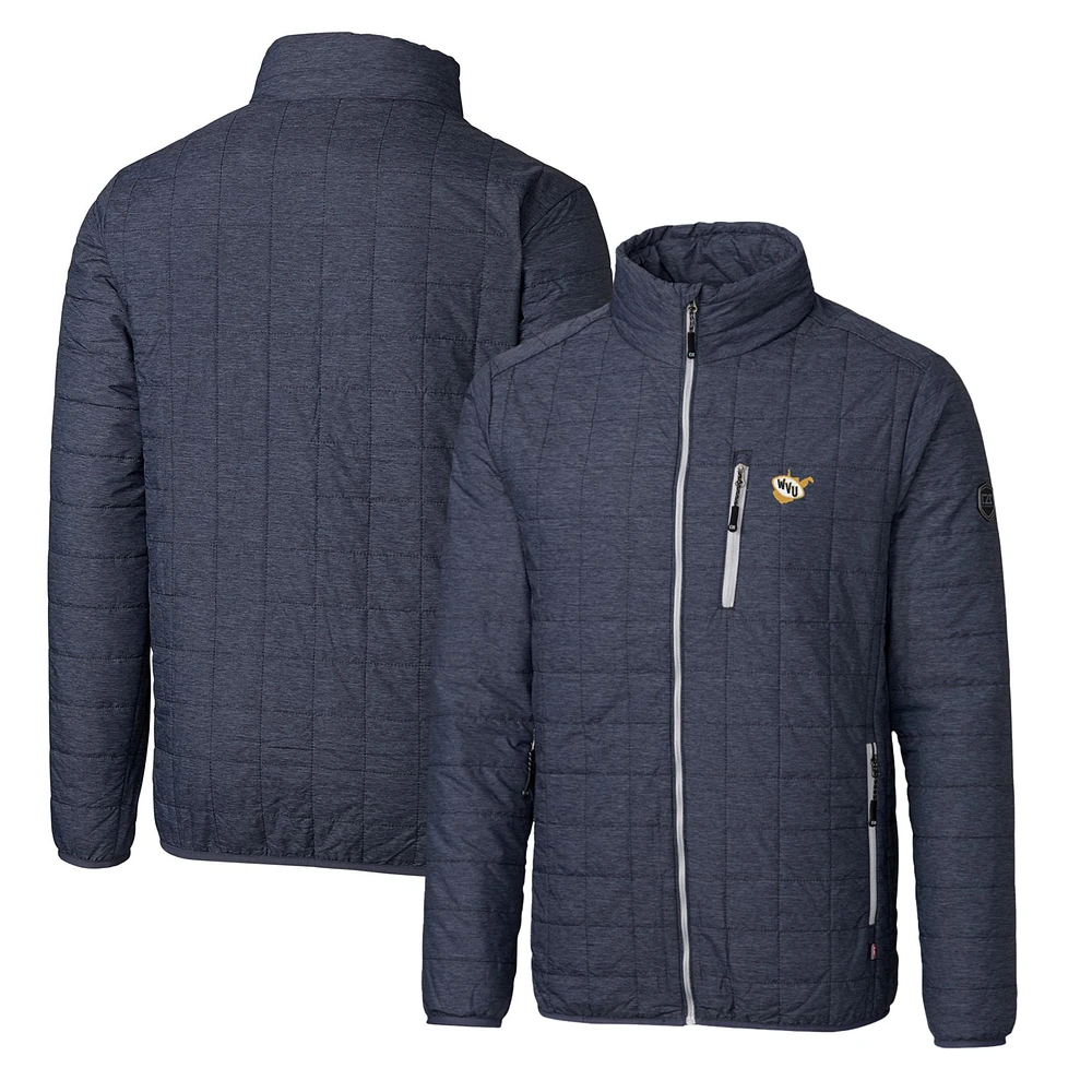 Cutter & Buck Heather Navy West Virginia Mountaineers Primary Team Logo Rainier PrimaLoft Eco Insulated Full-Zip Puffer Jacket