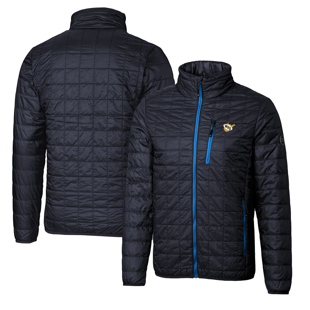 Cutter & Buck Navy West Virginia Mountaineers Primary Team Logo Rainier PrimaLoft Eco Insulated Full-Zip Puffer Jacket