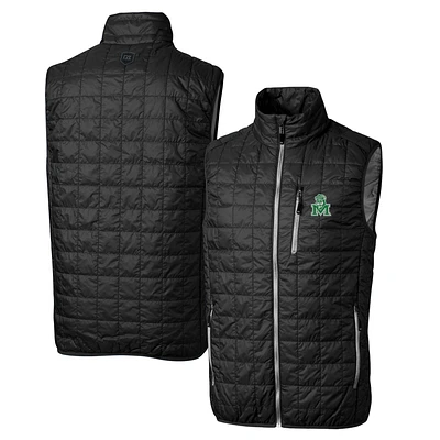 Cutter & Buck Black Marshall Thundering Herd Primary Team Logo Rainier PrimaLoft Eco Insulated Full-Zip Puffer Vest
