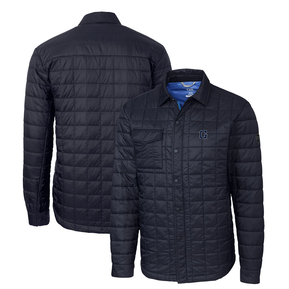 Men's Cutter & Buck Navy Georgetown Hoyas Rainier PrimaLoft Eco Insulated Quilted Button-Up Shacket