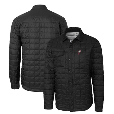 Men's Cutter & Buck Black Ohio State Buckeyes Rainier PrimaLoft Eco Insulated Quilted Button-Up Shacket
