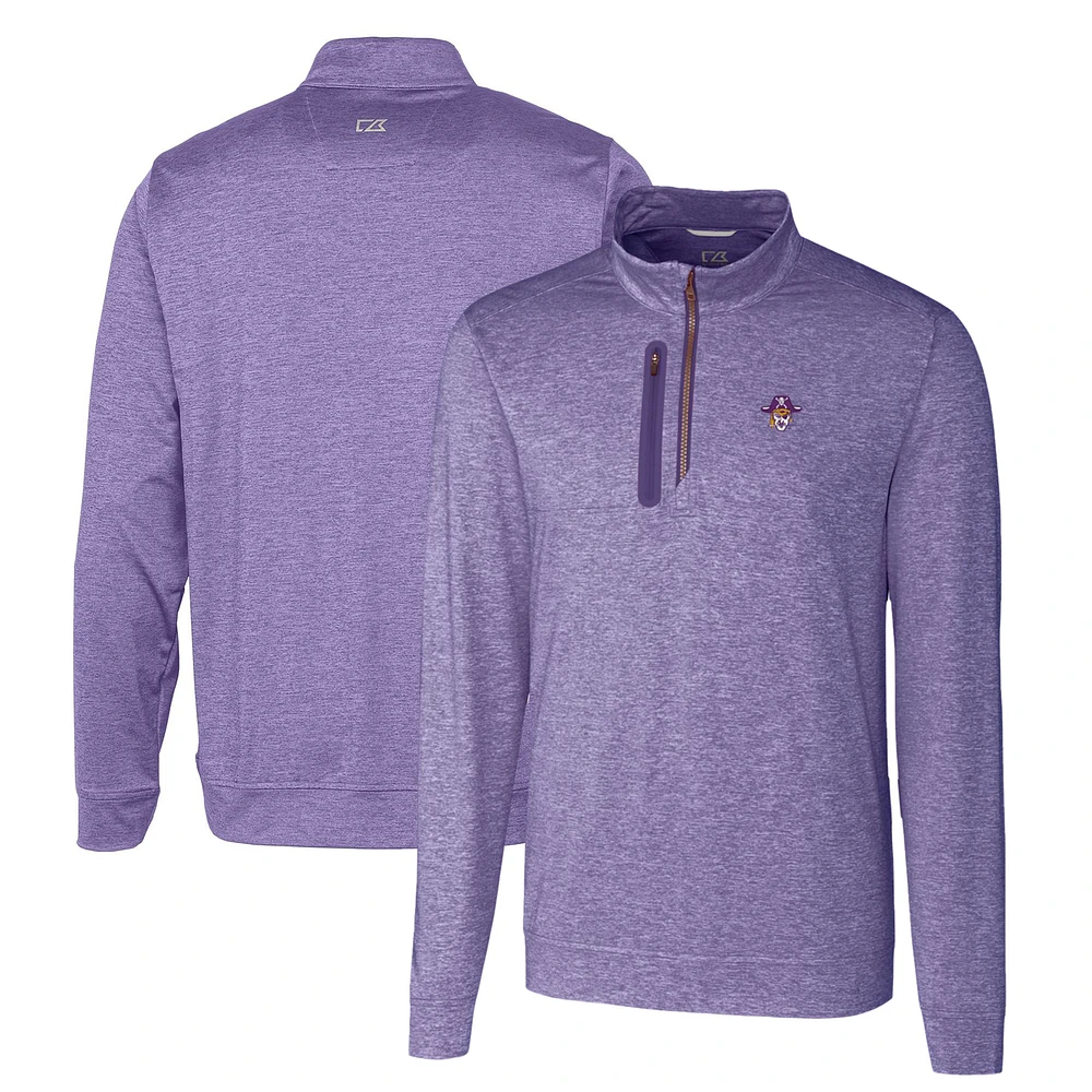 Men's Cutter & Buck Purple ECU Pirates Heathered Vault Stealth Quarter-Zip Pullover Top