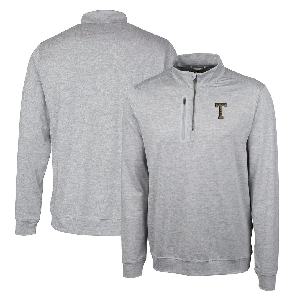Men's Cutter & Buck Gray Georgia Tech Yellow Jackets Heathered Vault Stealth Quarter-Zip Pullover Top