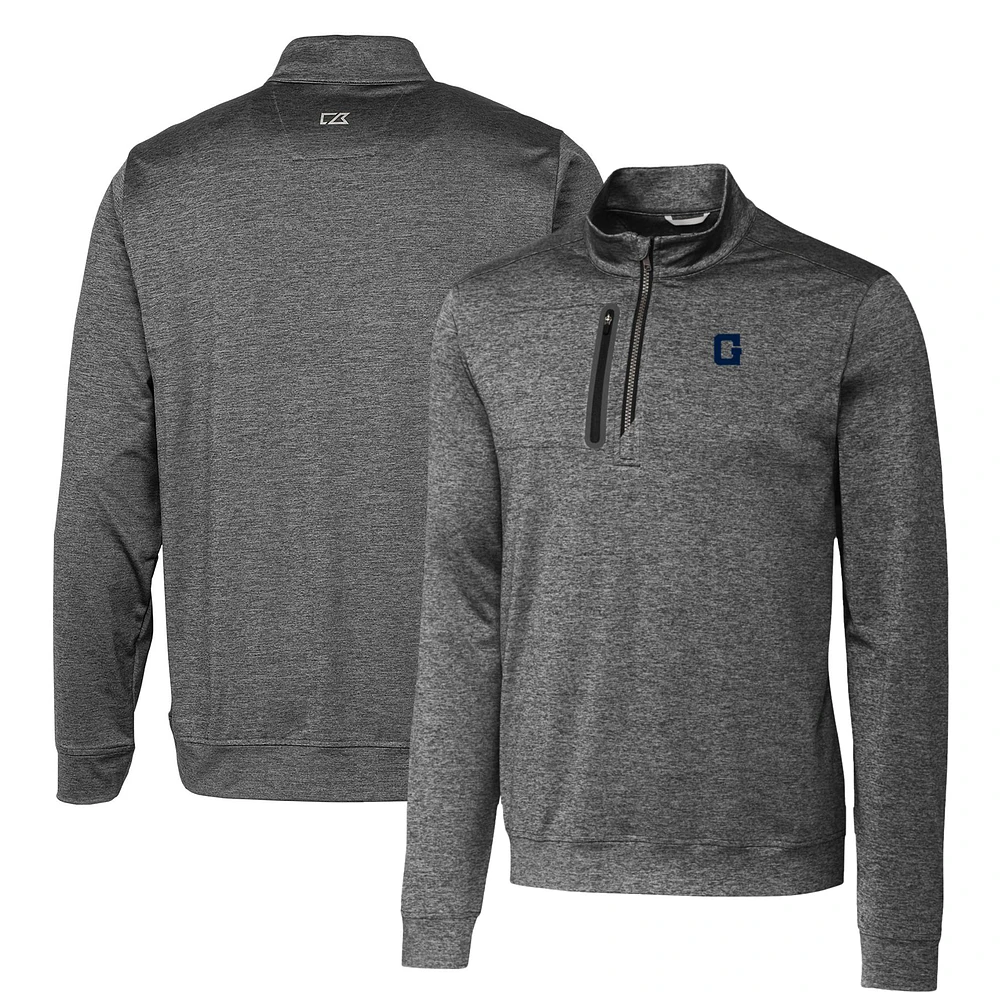 Men's Cutter & Buck Steel Georgetown Hoyas Heathered Vault Stealth Quarter-Zip Pullover Top