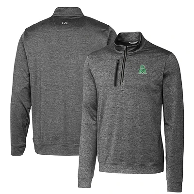 Men's Cutter & Buck Steel Marshall Thundering Herd Heathered Vault Stealth Quarter-Zip Pullover Top