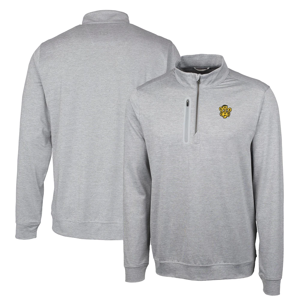 Men's Cutter & Buck Gray Missouri Tigers Heathered Vault Stealth Quarter-Zip Pullover Top