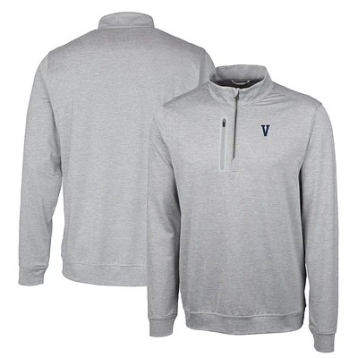 Men's Cutter & Buck Gray Villanova Wildcats Heathered Vault Stealth Quarter-Zip Pullover Top
