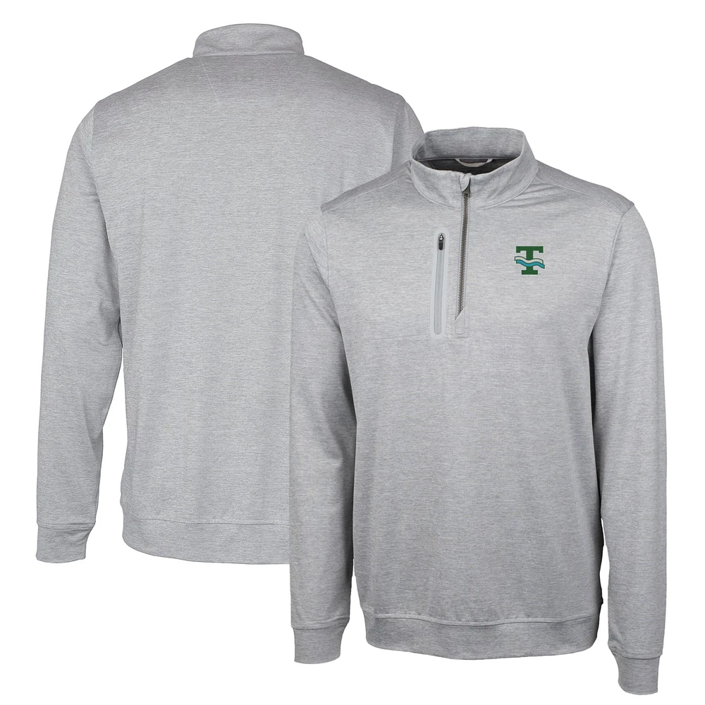 Men's Cutter & Buck Tulane Green Wave Heathered Vault Stealth Quarter-Zip Pullover Top