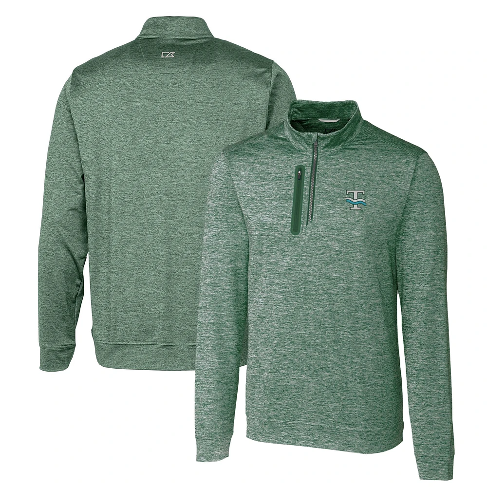 Men's Cutter & Buck Green Tulane Green Wave Heathered Vault Stealth Quarter-Zip Pullover Top