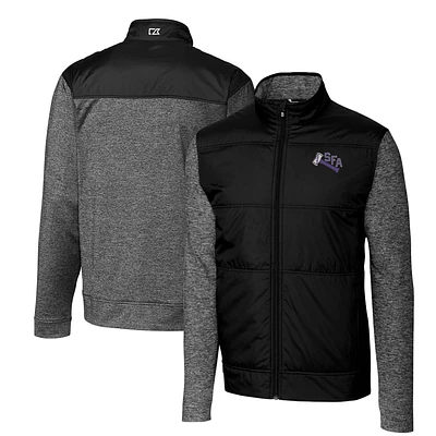 Men's Cutter & Buck Black Stephen F Austin Lumberjacks Vault Stealth Hybrid Quilted Full-Zip Windbreaker Jacket