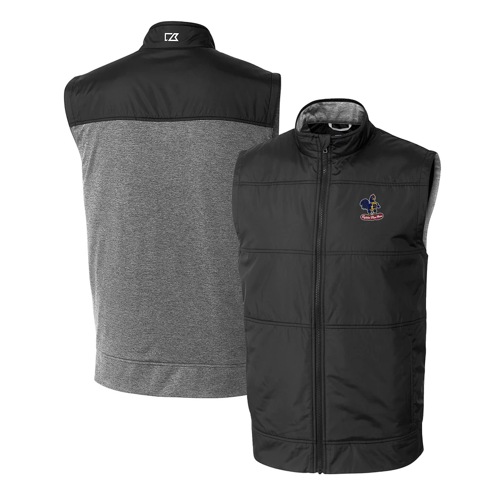 Men's Cutter & Buck Black Delaware Fightin' Blue Hens Vault Stealth Hybrid Quilted Full-Zip Windbreaker Vest