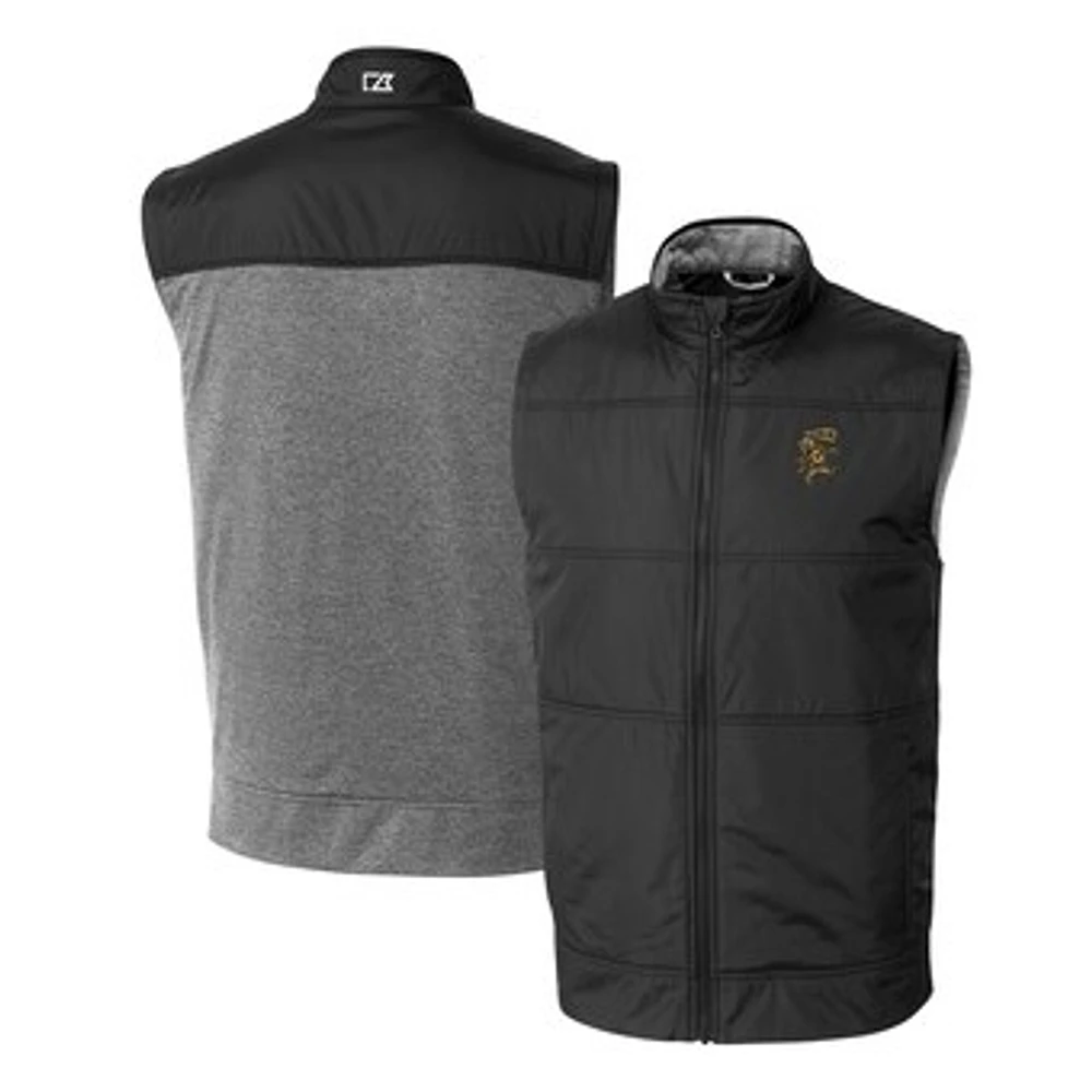 Men's Cutter & Buck Black Grambling Tigers Vault Stealth Hybrid Quilted Full-Zip Windbreaker Vest