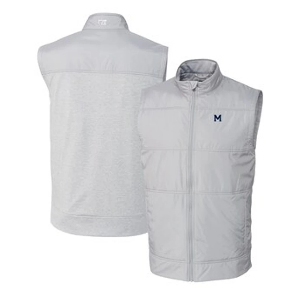 Men's Cutter & Buck Gray Michigan Wolverines Vault Stealth Hybrid Quilted Full-Zip Windbreaker Vest