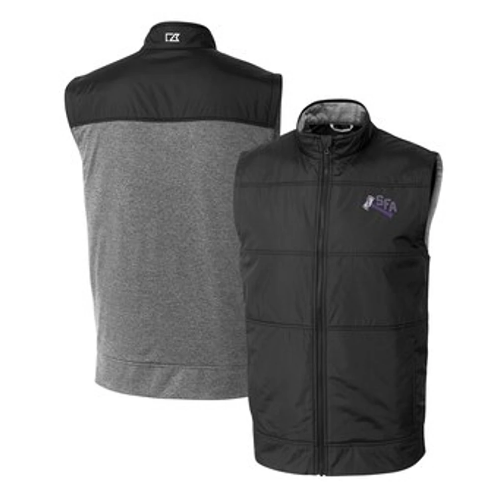 Men's Cutter & Buck Black Stephen F Austin Lumberjacks Vault Stealth Hybrid Quilted Full-Zip Windbreaker Vest