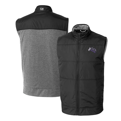 Men's Cutter & Buck Black Stephen F Austin Lumberjacks Vault Stealth Hybrid Quilted Full-Zip Windbreaker Vest