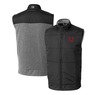 Men's Cutter & Buck Black Utah Utes Vault Stealth Hybrid Quilted Full-Zip Windbreaker Vest
