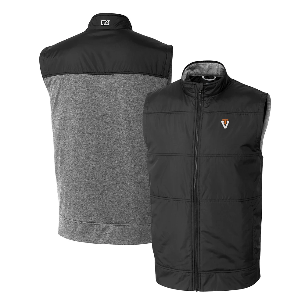 Men's Cutter & Buck Black Virginia Tech Hokies Vault Stealth Hybrid Quilted Full-Zip Windbreaker Vest