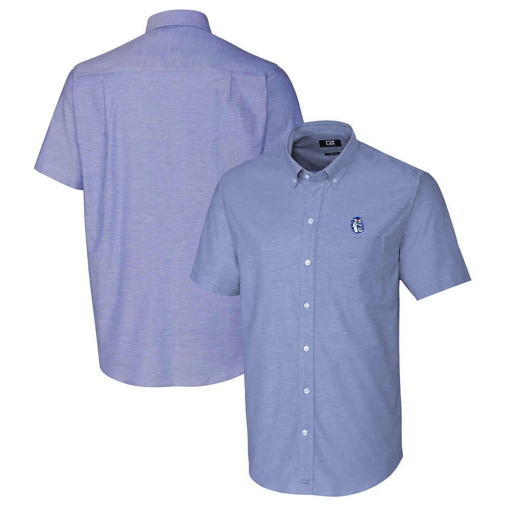 Men's Cutter & Buck Powder Blue Fresno State Bulldogs Vault Stretch Oxford Short Sleeve Button-Down Shirt