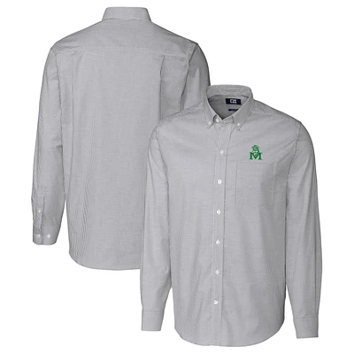 Men's Cutter & Buck Charcoal Marshall Thundering Herd Vault Stretch Oxford Stripe Long Sleeve Button-Down Shirt