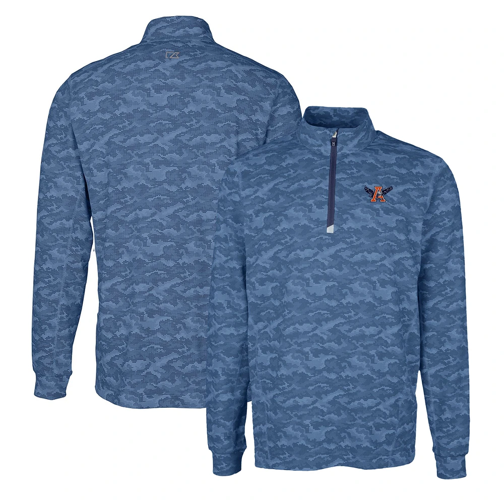 Men's Cutter & Buck Navy Auburn Tigers Vault Traverse Camo Print Stretch Quarter-Zip Pullover Top