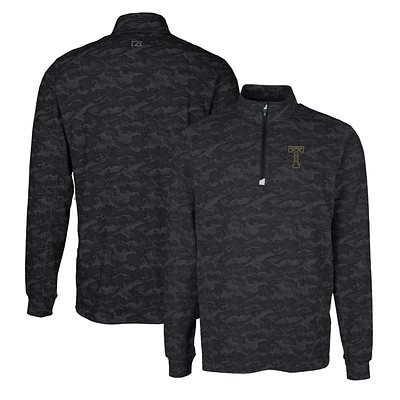 Men's Cutter & Buck Black Georgia Tech Yellow Jackets Vault Traverse Camo Print Stretch Quarter-Zip Pullover Top