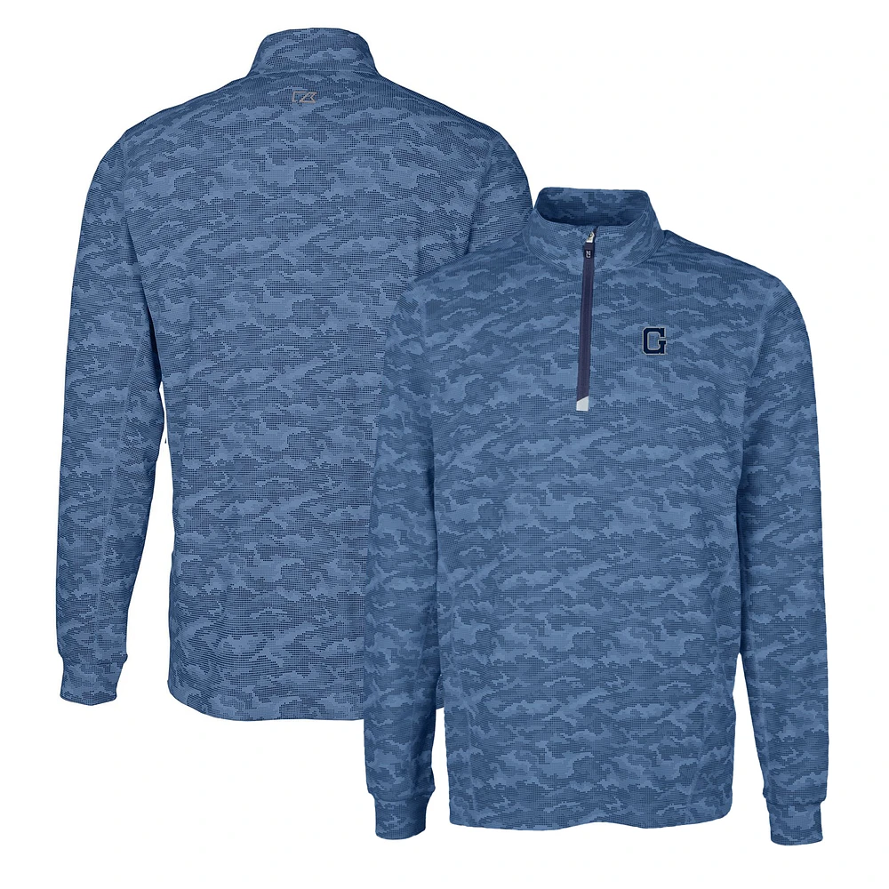 Men's Cutter & Buck Navy Georgetown Hoyas Vault Traverse Camo Print Stretch Quarter-Zip Pullover Top