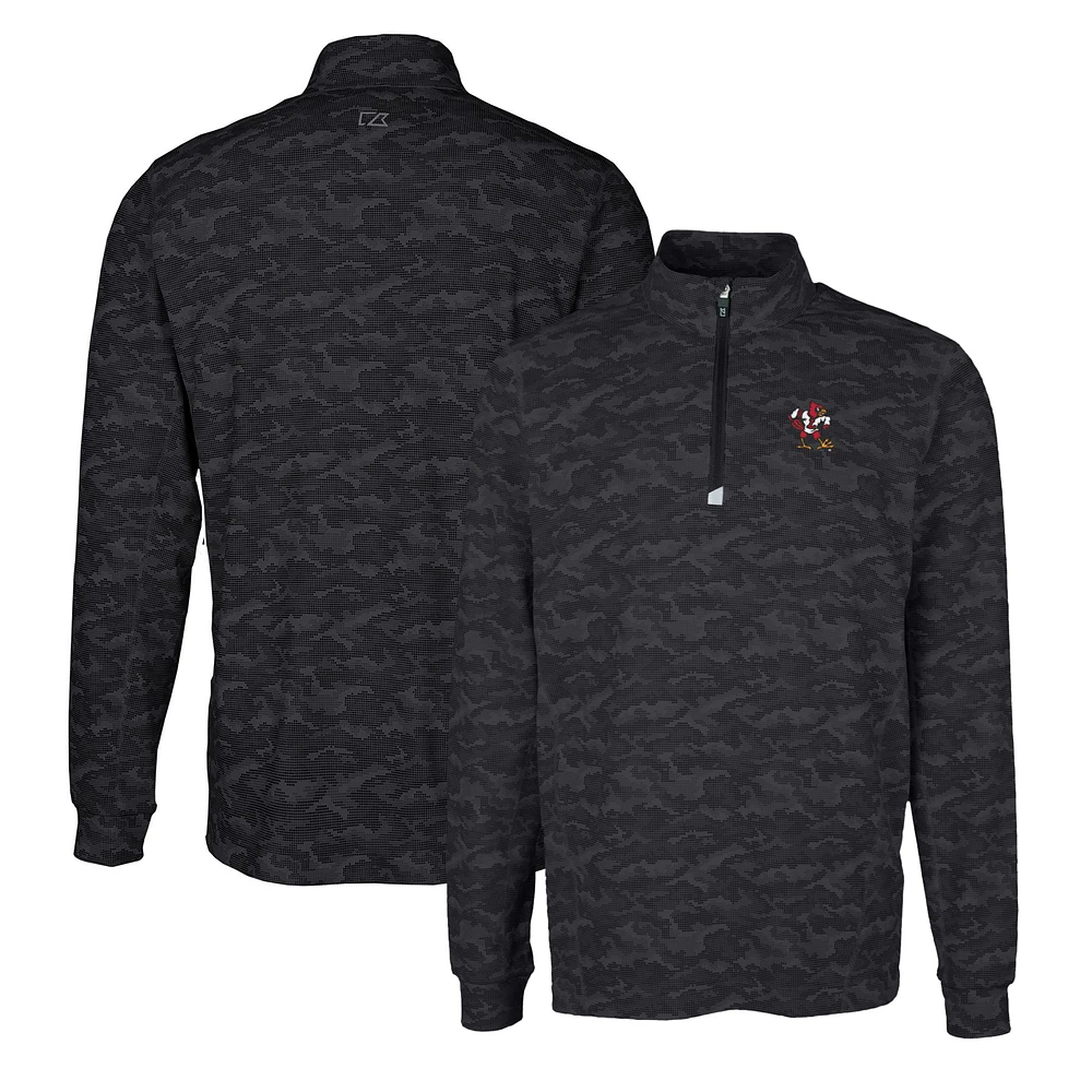 Men's Cutter & Buck Black Louisville Cardinals Vault Traverse Camo Print Stretch Quarter-Zip Pullover Top