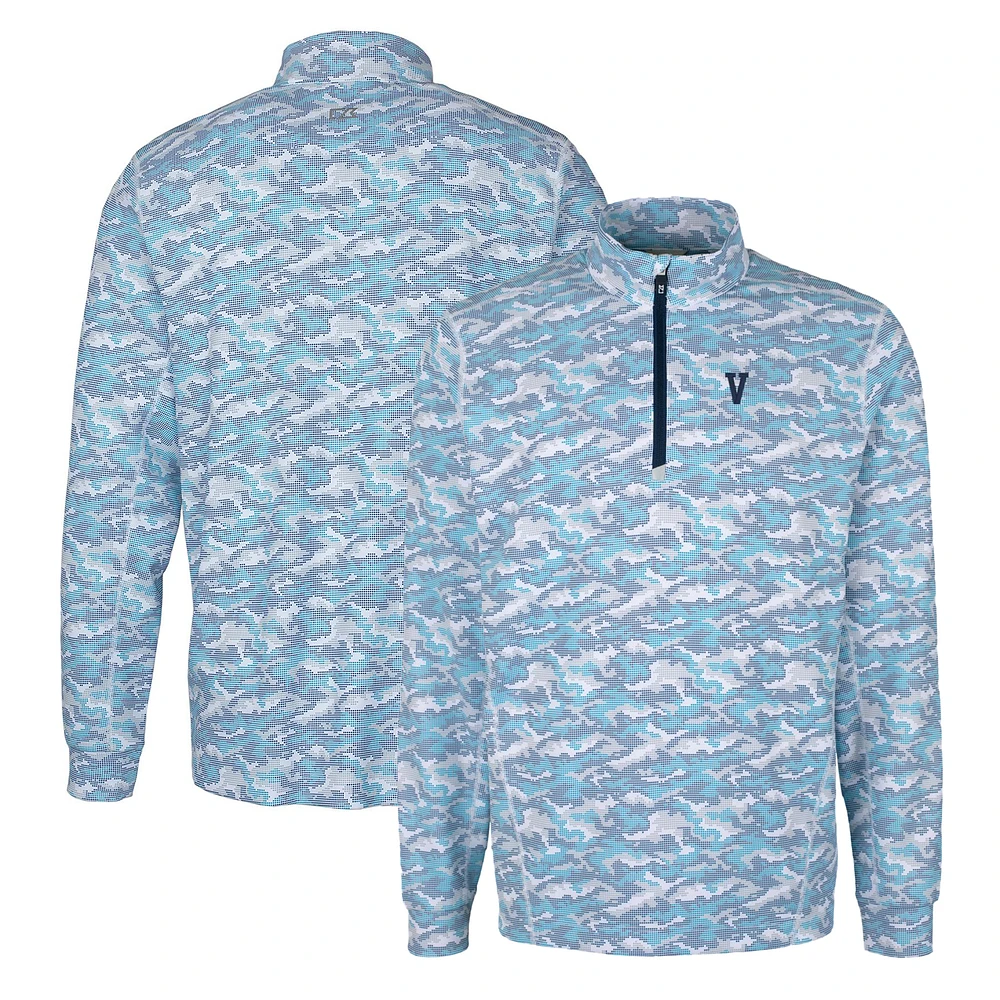 Men's Cutter & Buck Blue Villanova Wildcats Vault Traverse Camo Print Stretch Quarter-Zip Pullover Top