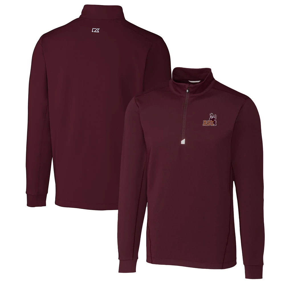 Men's Cutter & Buck Maroon Arizona State Sun Devils Traverse Stretch Quarter Zip-Pullover Top
