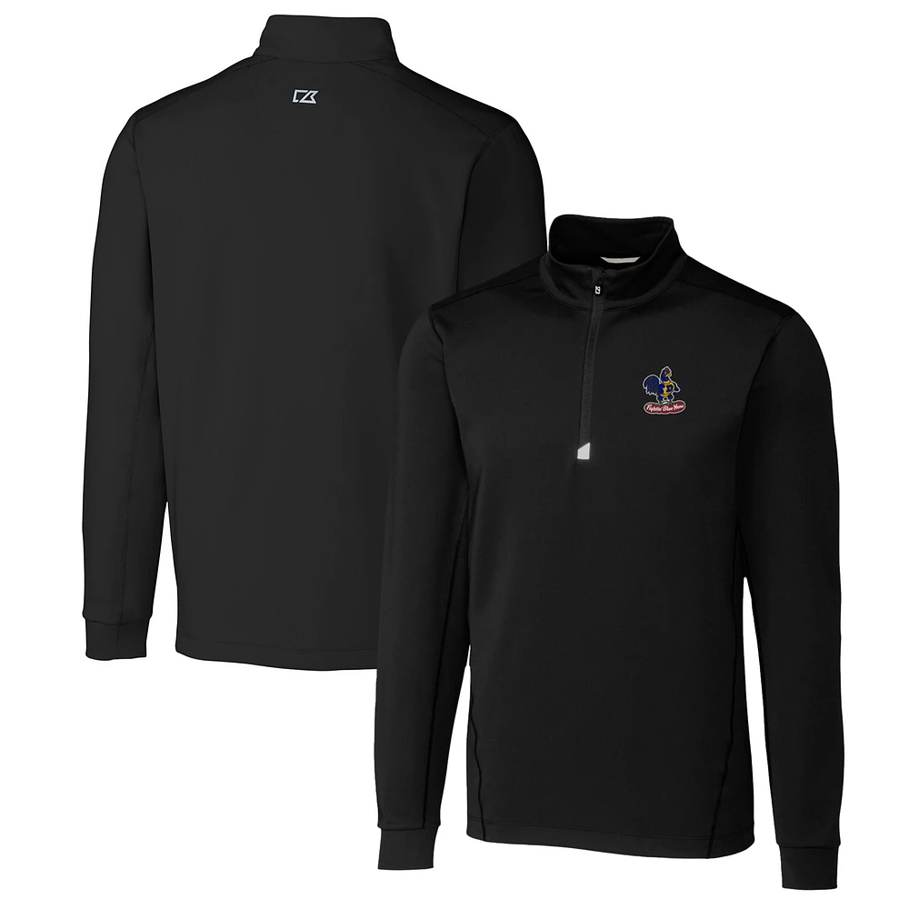 Men's Cutter & Buck Black Delaware Fightin' Blue Hens Traverse Stretch Quarter Zip-Pullover Top