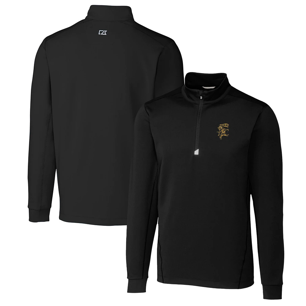 Men's Cutter & Buck Black Grambling Tigers Traverse Stretch Quarter Zip-Pullover Top