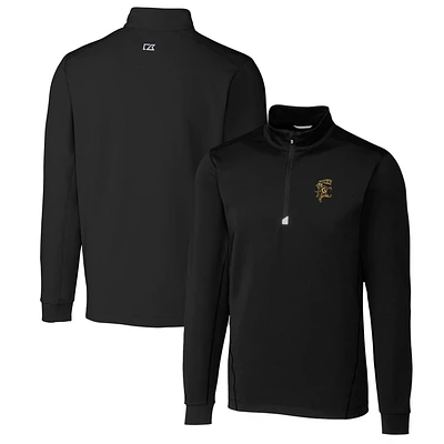 Men's Cutter & Buck Black Grambling Tigers Traverse Stretch Quarter Zip-Pullover Top