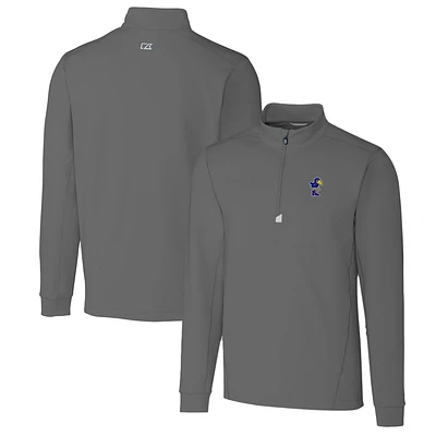 Men's Cutter & Buck Steel Kansas Jayhawks Traverse Stretch Quarter Zip-Pullover Top