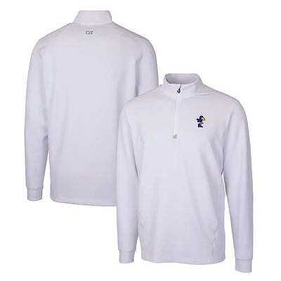 Men's Cutter & Buck White Kansas Jayhawks Traverse Stretch Quarter Zip-Pullover Top
