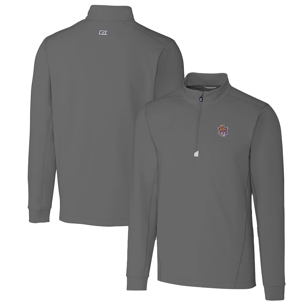 Men's Cutter & Buck Steel LSU Tigers Traverse Stretch Quarter Zip-Pullover Top