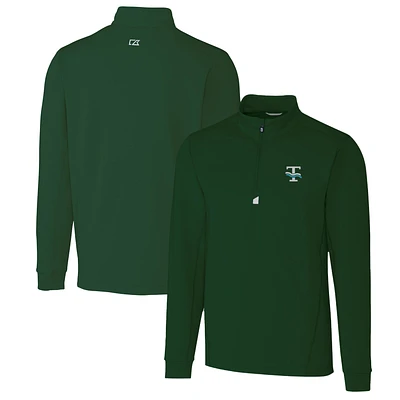 Men's Cutter & Buck Green Tulane Wave Traverse Stretch Quarter Zip-Pullover Top