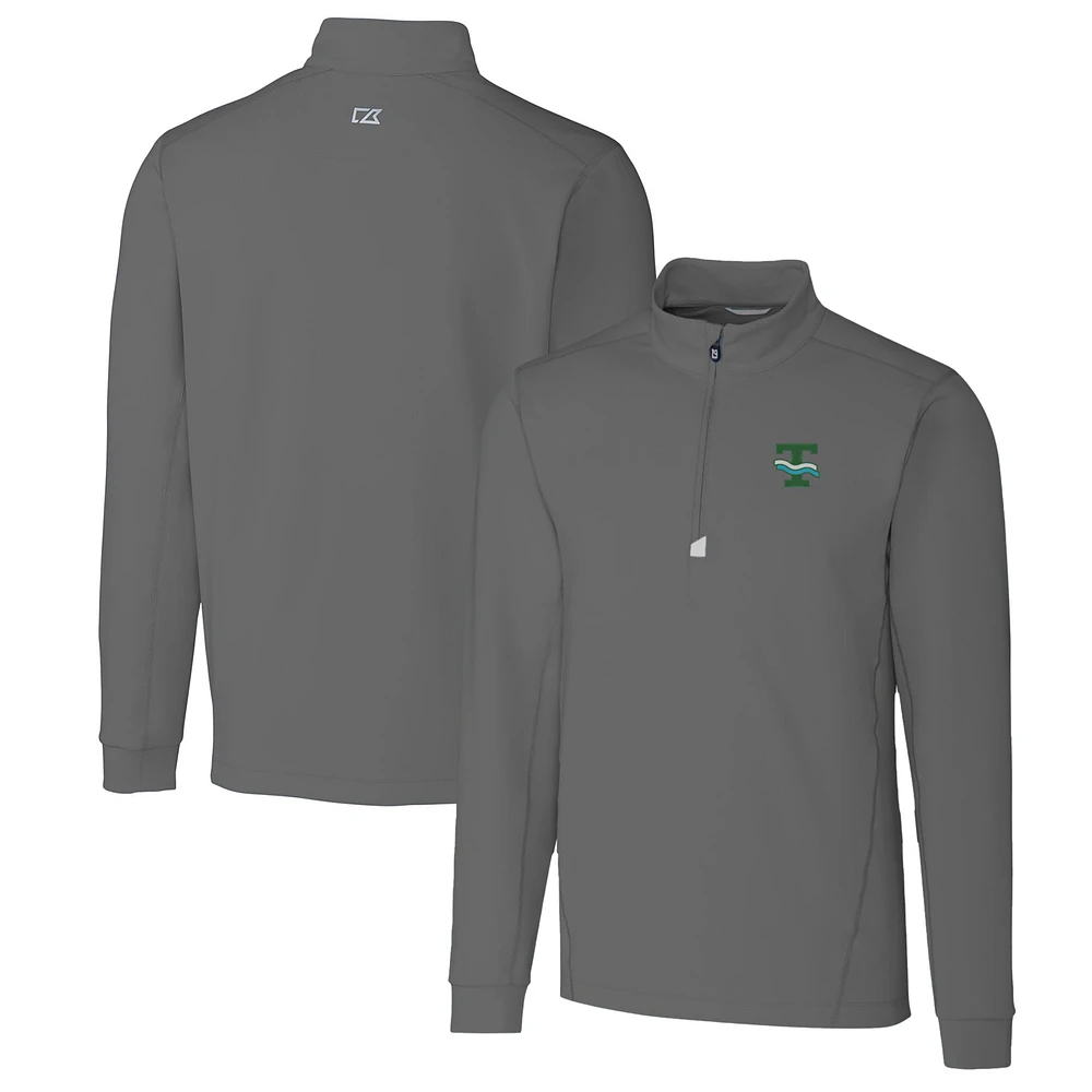 Men's Cutter & Buck Steel Tulane Green Wave Traverse Stretch Quarter Zip-Pullover Top