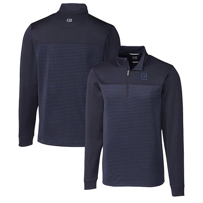 Men's Cutter & Buck Navy Georgetown Hoyas Traverse Stripe Quarter-Zip Pullover Top