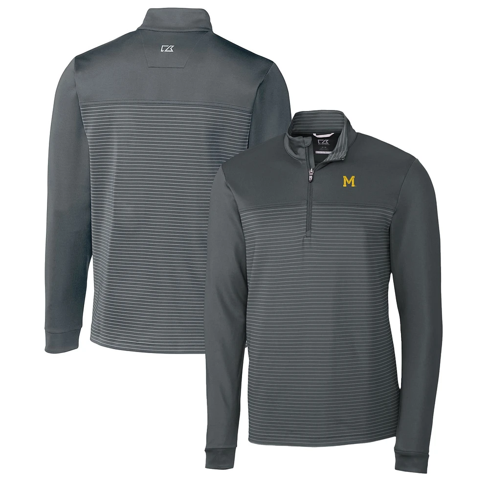Men's Cutter & Buck Steel Michigan Wolverines Traverse Stripe Quarter-Zip Pullover Top