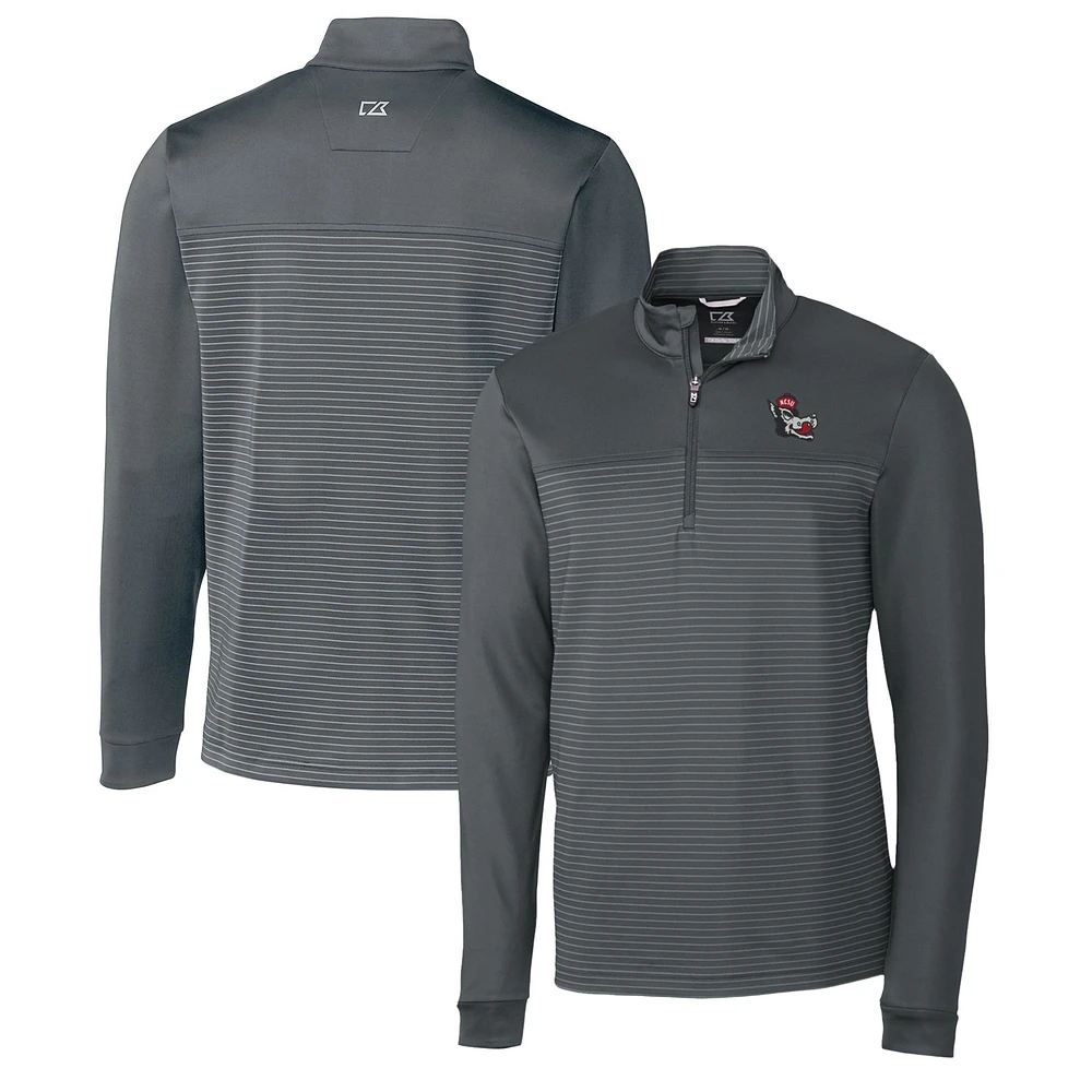 Men's Cutter & Buck Steel NC State Wolfpack Traverse Stripe Quarter-Zip Pullover Top