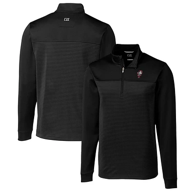 Men's Cutter & Buck Black Ohio State Buckeyes Traverse Stripe Quarter-Zip Pullover Top