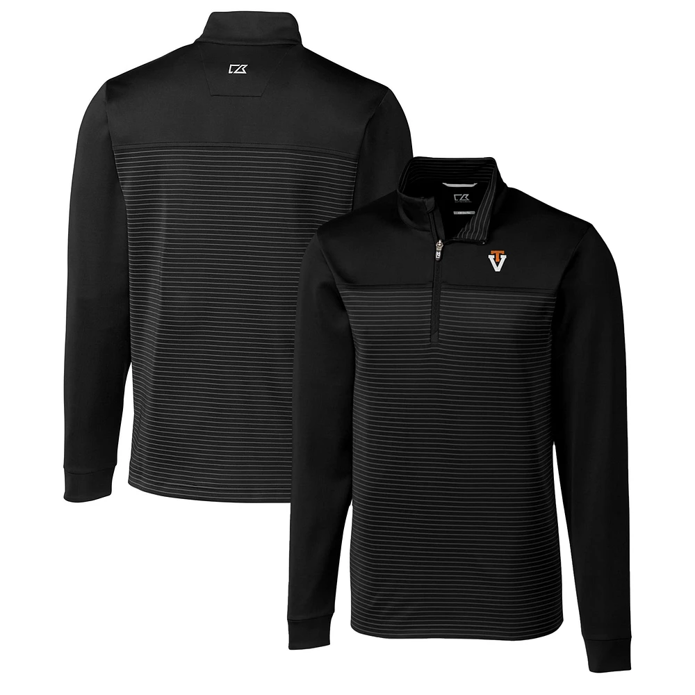 Men's Cutter & Buck Black Virginia Tech Hokies Traverse Stripe Quarter-Zip Pullover Top