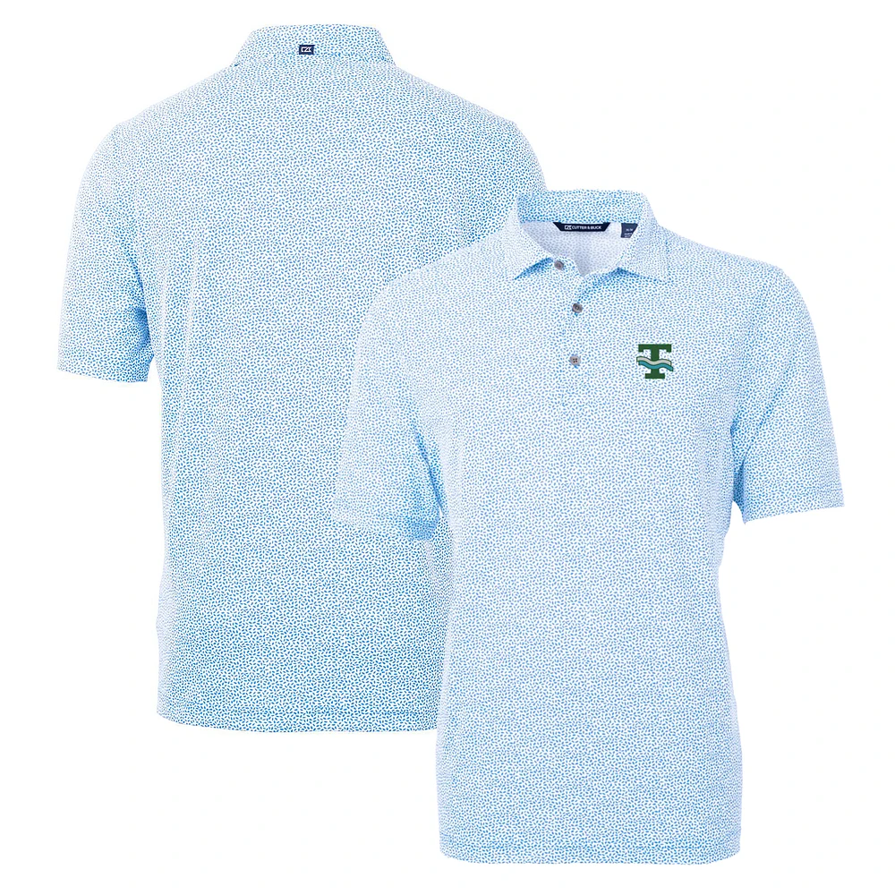 Men's Cutter & Buck Light Blue Tulane Green Wave Virtue Eco Pique Botanical Recycled Polo